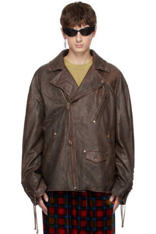 Acne Studiosのブラウン レースアップ レザージャケットがセール中