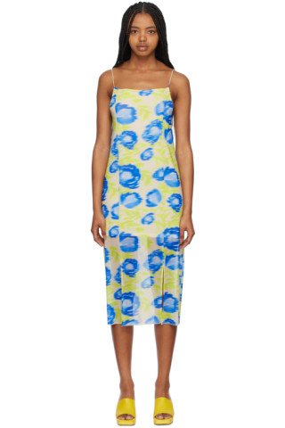 Green & Blue Printed Midi Dress by GANNI on Sale Green & Blue Printed Midi Dress by GANNI on Sale