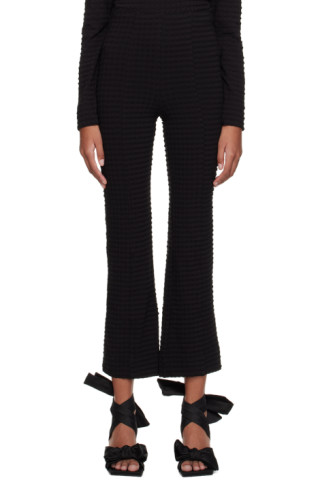 Black Stretch Seersucker Cropped Pants