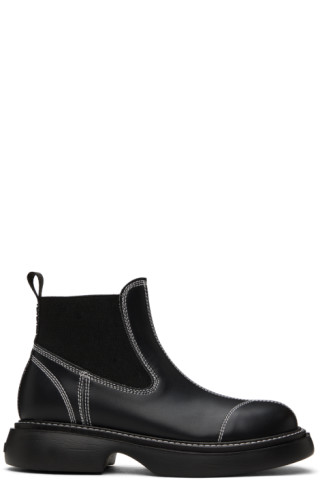 GANNI topstitched leather Chelsea boots - Black