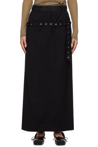 Rokh - Black Belt Strap Midi Skirt