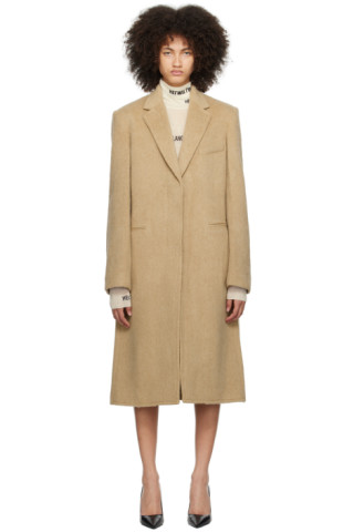 Tan Notched Lapel Coat by Helmut Lang on Sale