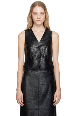 Helmut Lang Croc Embossed Leather Vest - Black