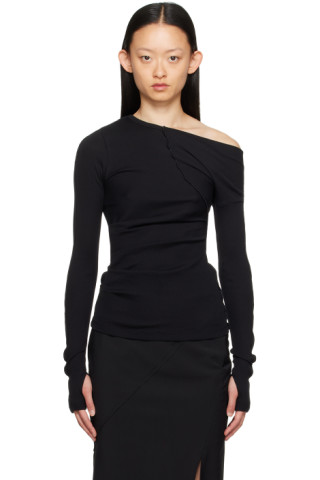 Black Asymmetric Long Sleeve T-Shirt on Sale Lang by Helmut