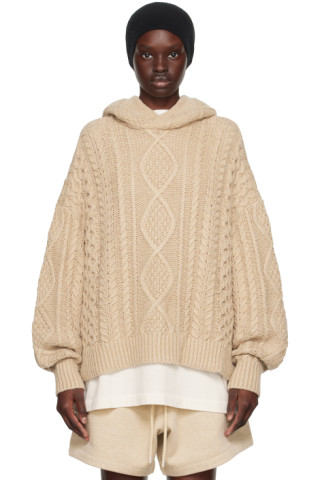 Fear of God ESSENTIALS: Beige Cable Hoodie | SSENSE Canada