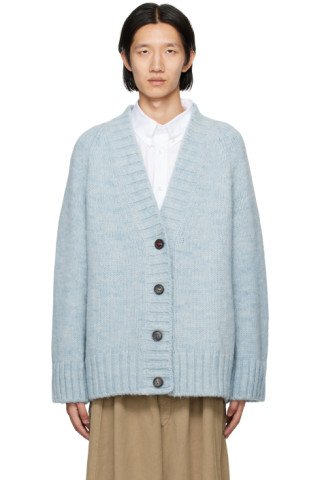 Maison Margiela: Blue Botanical-Dyed Cardigan | SSENSE