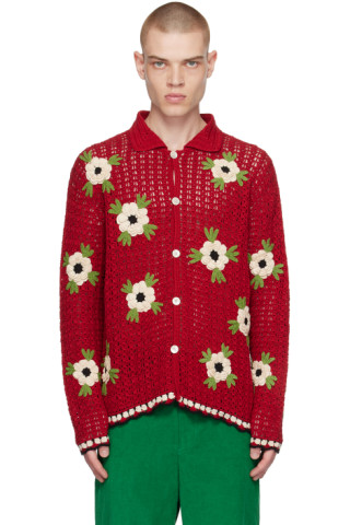 Bode: Red Winchester Rose Cardigan | SSENSE