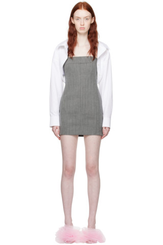 Gray & Black Square Neck Minidress & Shirt Set by Alexander Wang