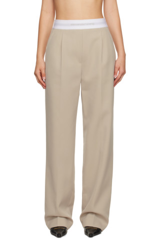 Alexander Wang Logo Elastic High Waistband Pleated Wool Trousers