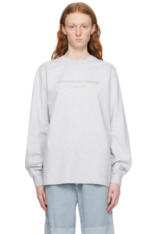 Gray Glitter T-Shirt by Alexander Wang on Sale