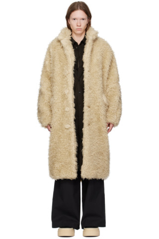 Beige Faux-Fur Coat by MM6 Maison Margiela on Sale