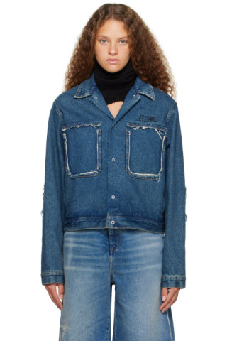 MM6 Maison Margiela: Blue Distressed Denim Jacket | SSENSE