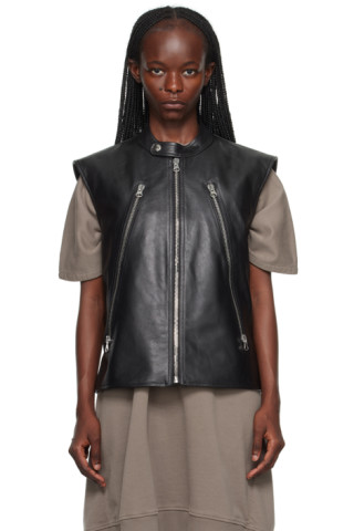 MM6 Maison Margiela - Black Cap Sleeve Leather Vest