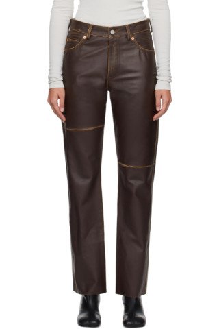 Black Paneled Leather Pants by MM6 Maison Margiela on Sale