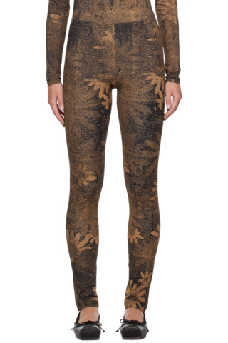 Tan & Black Printed Leggings by MM6 Maison Margiela on Sale