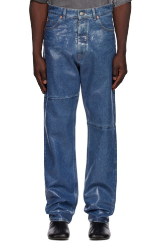 MM6 Maison Margiela: Blue Coated Jeans | SSENSE UK