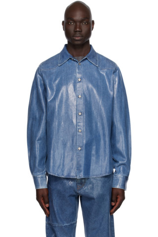 MM6 Maison Margiela - Blue Coated Denim Shirt