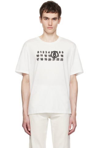 MM6 Maison Margiela: White Printed T-Shirt | SSENSE