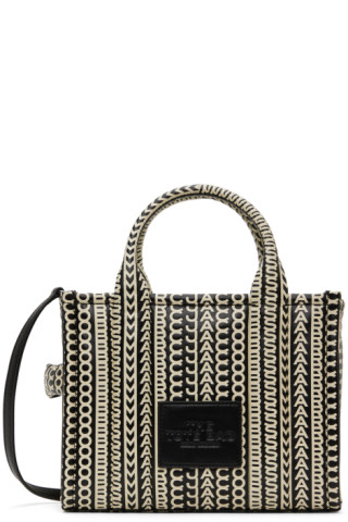 Marc Jacobs: Black & White 'The Monogram Leather Small' Tote | SSENSE