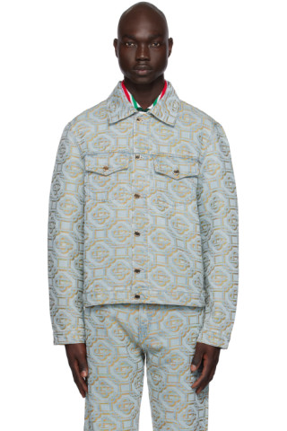 CASABLANCA Monogram-print Denim Jacket in Blue for Men