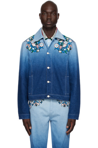 Casablanca Men's Gradient Floral Embroidered Denim Jacket