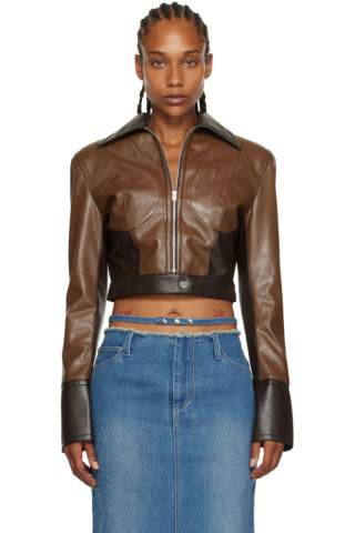 Zoe Washed Faux Leather Bomber Jacket - Brown