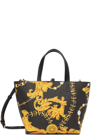 Versace Jeans Couture Black/Gold Floral Reversible Signature Shopper T