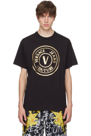 Versace Jeans Couture: Black V-Emblem T-Shirt | SSENSE