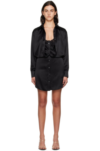 ALEXANDERWANG.T ニット レイヤード ミニワンピース ブラック alexanderwang.tのブラック レイヤード ミニワンピースがセール中