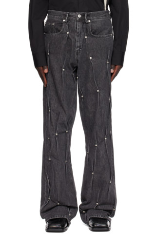 Black Multi Rivet Jeans by KUSIKOHC on Sale Black Multi Rivet Jeans by KUSIKOHC on Sale