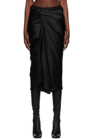 Black Wrap Midi Skirt by Rick Owens on Sale