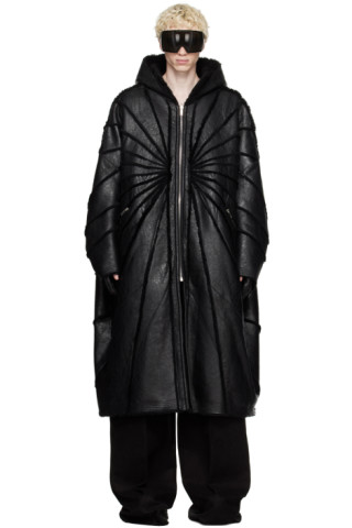 Rick Owens: Black Jumbo Peter Leather Peacoat | SSENSE Rick Owens: Black Jumbo Peter Leather Peacoat | SSENSE