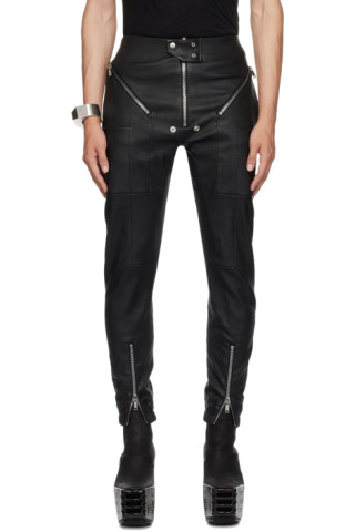 Rick Owens: Black Easy Strobe Leather Pants | SSENSE