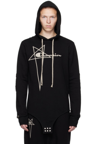 【Rick Owens】Rick Owens × Champion フード付きボディスーツ Rick OwensのChampionエディション ブラック ボディスーツ