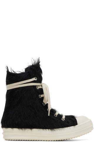 Black Fur Sneakers by Rick Owens on Sale