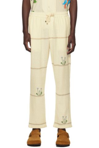 Off-White Embroidered Trousers by HARAGO on Sale