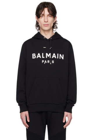 Black Printed Hoodie by Balmain on Sale