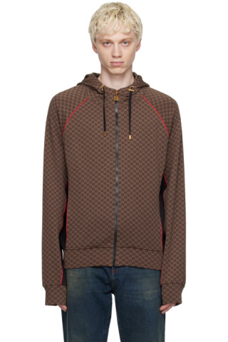 Balmain Mini Monogram Jacquard Hoodie in Brown for Men