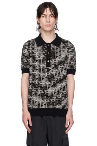 Black & Beige Monogram Polo by Balmain on Sale