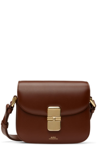 Grace Mini Leather Shoulder Bag in Brown - A P C