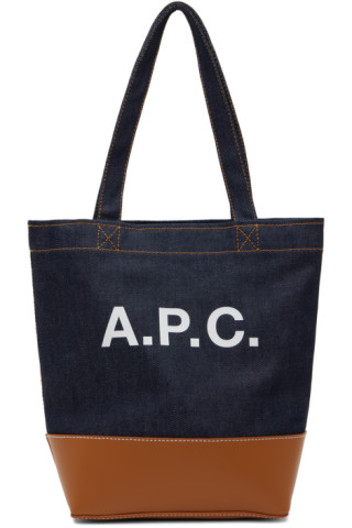 A.P.C.: ネイビー＆タン スモール Axel トートバッグ | SSENSE 日本