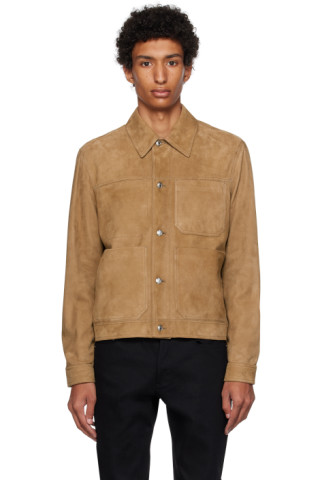Paul Smith: Brown Button Trucker Leather Jacket | SSENSE