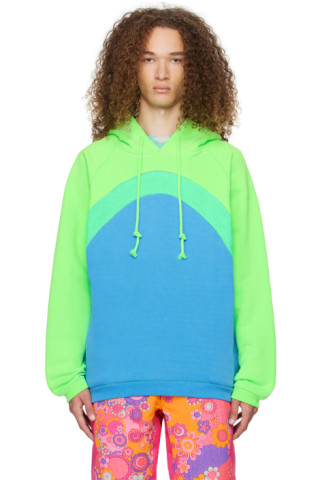 ERL 그린 블루 레인보우 후드티