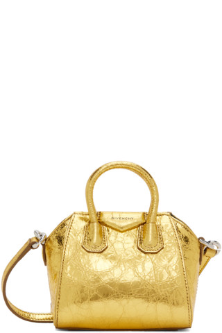 Givenchy: Gold Micro Antigona Bag