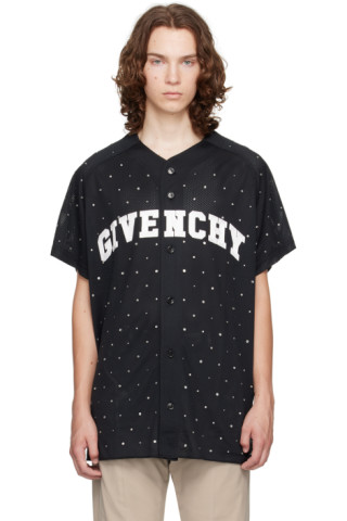 Givenchy Mesh with Studs College Baseball Jersey Black