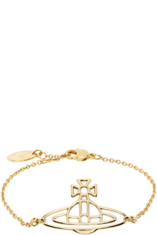 Vivienne Westwood: Gold Thin Lines Flat Orb Bracelet | SSENSE