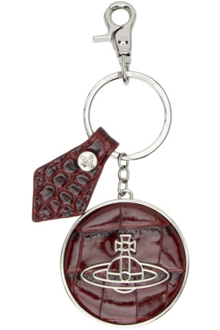 VIVIENNE WESTWOOD GRAIN LEATHER MIRROR HEART ORB, Burgundy Women's Key  Ring