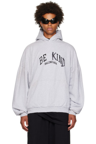 Balenciaga: Gray 'Be Kind' Hoodie | SSENSE