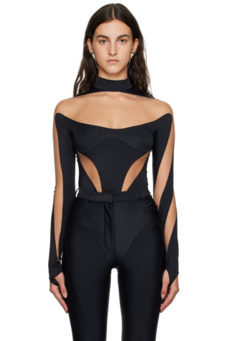 Black Illusion Bodysuit by Mugler on Sale