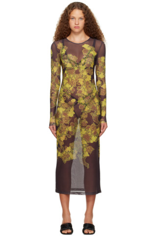 Dries Van Noten - SSENSE Exclusive Brown & Yellow Midi Dress